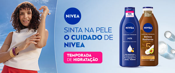 banner com as embalagens dos produtos Nivea uma mulher tocando a tele e um texto com o a logo da marca-Assaí Atacadista-WhatsApp Comercial