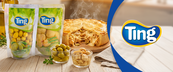 banner com embalagens dos produtos Azeitona Pouch e Cogumelo Pouch da Ting-Assaí Atacadista-receitas com milho