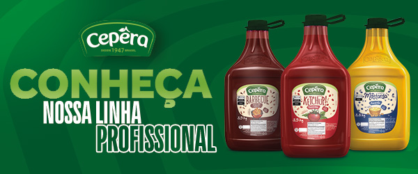 banner com fundo verde texto e três embalagens dos molhos de barbecue ketchup e mostarda da Cepera-Assaí Atacadista