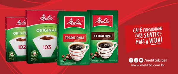 banner com fundo vermelho e embalagens do café Melitta em destaque - fornecedores do Assaí Atacadista