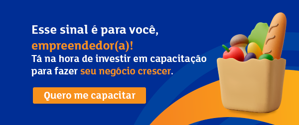 banner com ícone vetorial de sacola de compras de papel com itens dentro, falando sobre capacitação para empreendedores - Assaí Atacadista