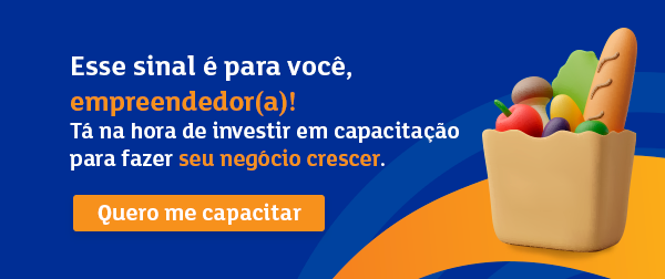 banner com ícone vetorial de sacola de compras de papel com itens dentro, falando sobre capacitação para empreendedores - assaí atacadista - Prêmio Academia Assaí 2024