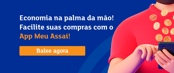 banner com ícone vetorial de uma pessoa clicando no celular e saindo moedas falando sobre o App Meu Assaí - Assaí Atacadista - economizar nas compras