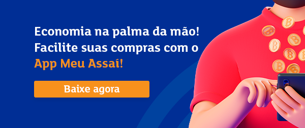 banner com ícone vetorial de uma pessoa clicando no celular e saindo moedas falando sobre o App Meu Assaí - Assaí Atacadista - receitas fitness