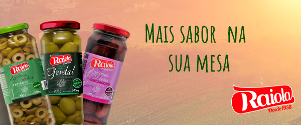 banner com potes de azeitona Raiola - Fornecedores do Assaí Atacadista