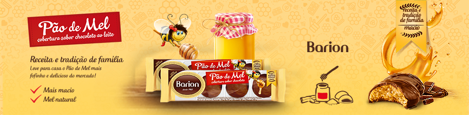 banner pão de mel Barion com embalagem, pote de mel e abelhinha - fornecedores do Assaí Atacadista