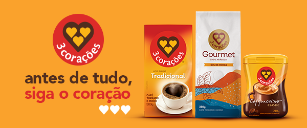 banner Três Corações com fundo laranja e embalagens de café com a logo da marca e uma frase-Assaí Atacadista