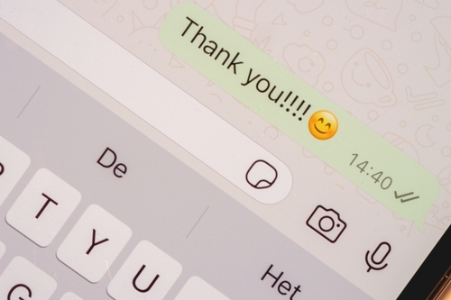 captura de tela de uma mensagem de obrigado em inglês em um chat do whatsapp comercial-Assaí Atacadista