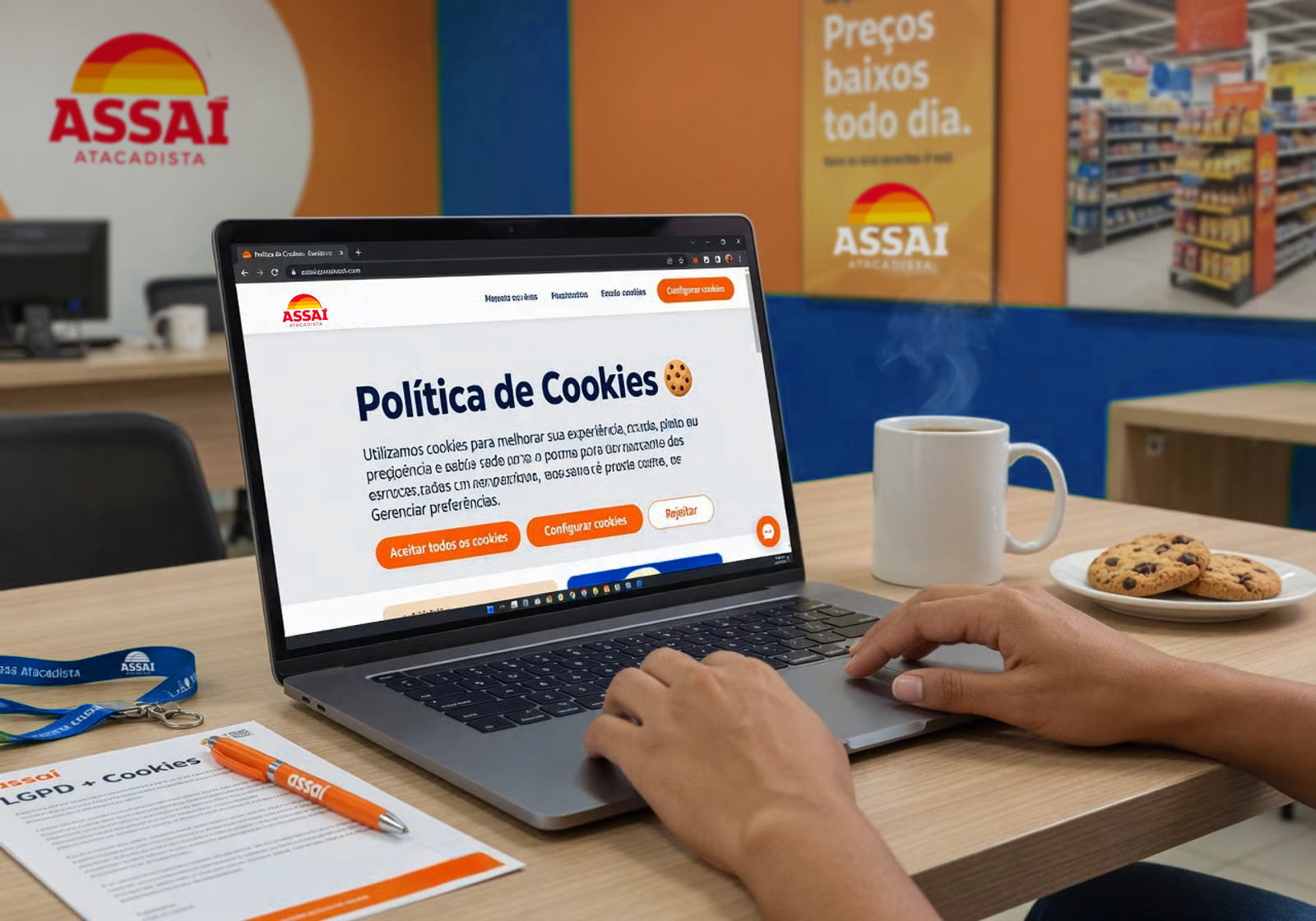 Notebook exibindo política de cookies do Assaí