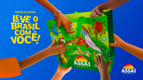 nova sacola do Assaí Atacadista representando o norte do Brasil-sacolas do Assaí