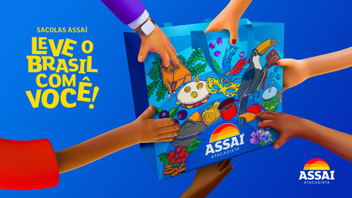 nova sacola do Assaí Atacadista representando o sudeste do Brasil-sacolas do Assaí