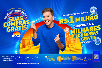Rodrigo Faro no banner promocional- Aniversário Assaí Atacadista 51 Anos