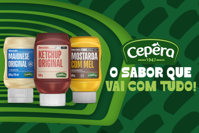banner com o fundo verde com as embalagens dos produtos Cepêra Maionese Ketchup e Mostarda com mel em destaque-Assaí Atacadista
