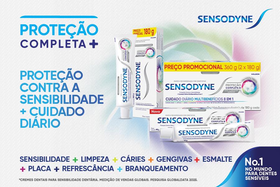banner com embalagens do creme dental sensodyne-Assaí Atacadista