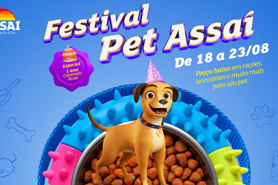 banner Festival Pet - Aniversario do cachorrinho Caramelo - Assaí Atacadista