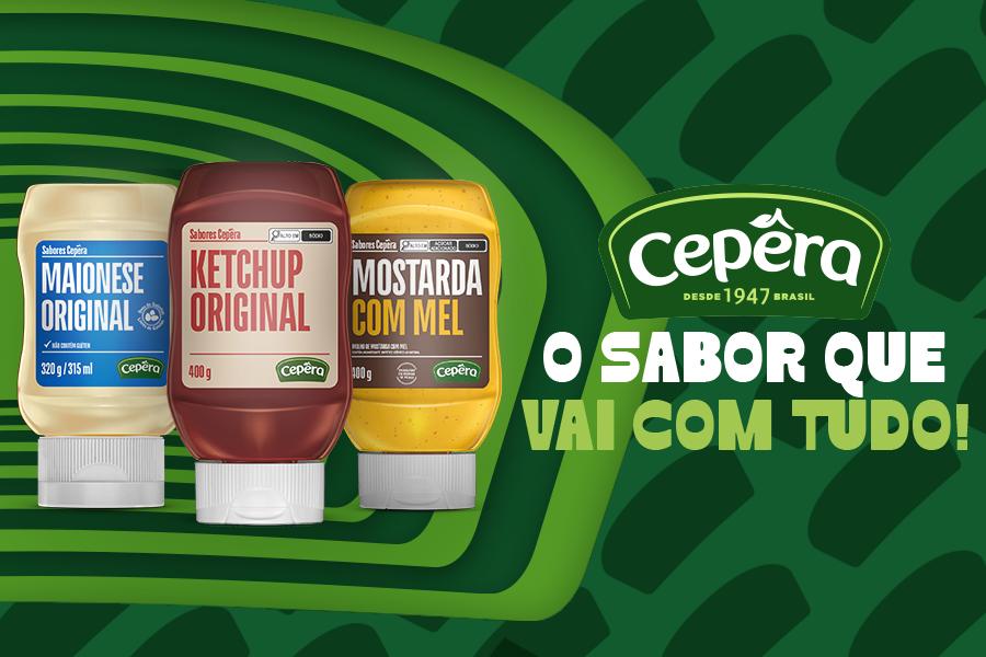 banner com o fundo verde com as embalagens dos produtos Cepêra Maionese Ketchup e Mostarda com mel em destaque-Assaí Atacadista