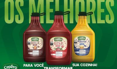 banner com fundo verde e três embalagens com molhos da Cepêra-Assaí Atacadista