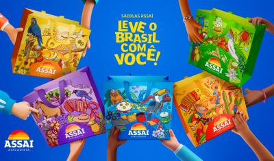 novas sacolas do Assaí Atacadista representando as regiões do Brasil-sacola do Assaí
