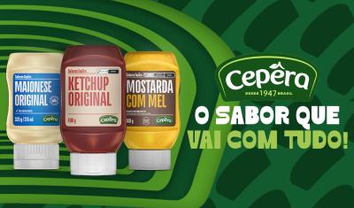 banner com o fundo verde com as embalagens dos produtos Cepêra Maionese Ketchup e Mostarda com mel em destaque-Assaí Atacadista