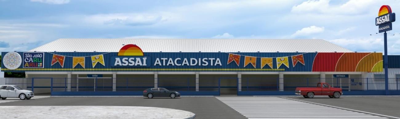 Imagem ilustrativa do projeto 3D da fachada da loja do Assaí Caruaru Centro para o São João de Caruaru 2025 (Foto: Divulgação Assaí)
