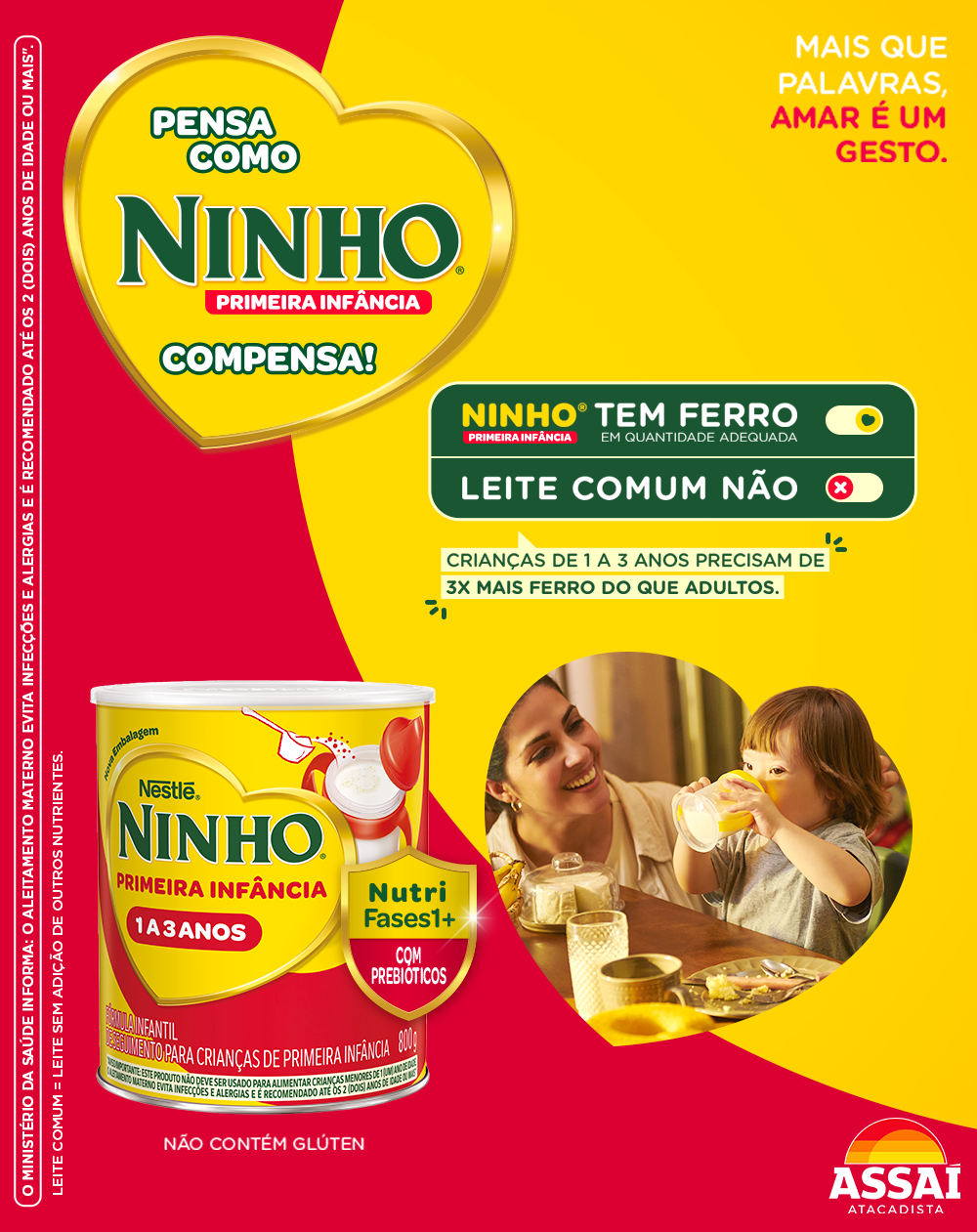 banner Fórmula de Primeira Infância Nestlé com fundo vermelho e amarelo imagem texto e uma foto de bebê - fornecedores do Assaí Atacadista